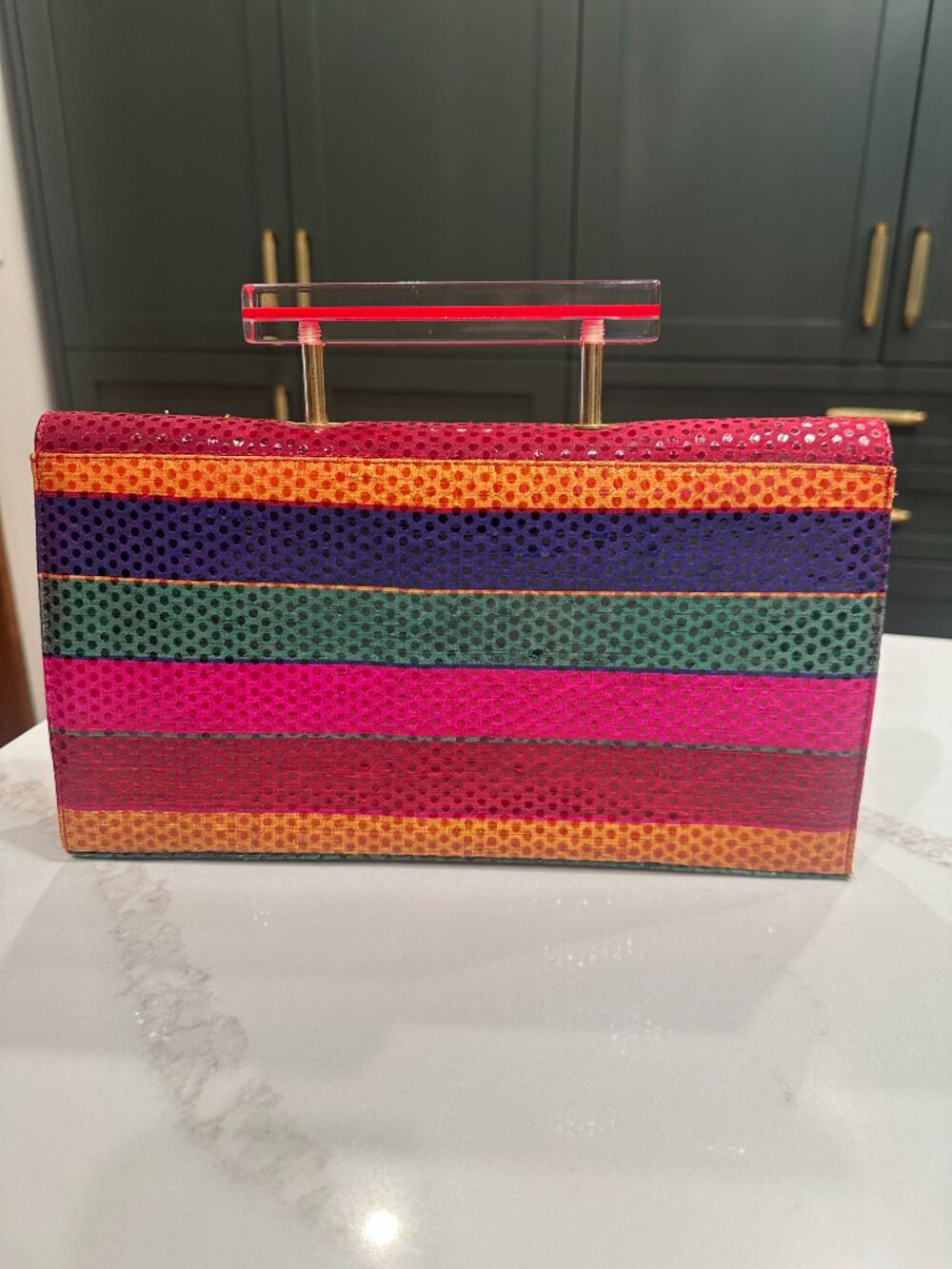 Vintage Timothy Hitsman Colorful Striped Structured Purse with Acrylic Handle - Picture 2 of 11